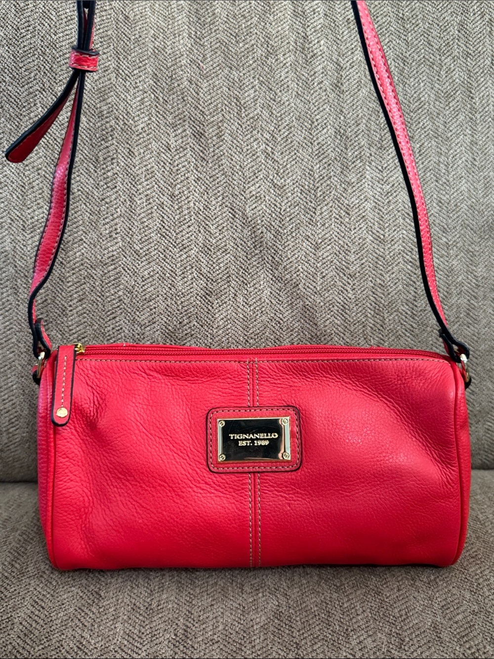 Tignanello red pebbled leather crossbody bag
